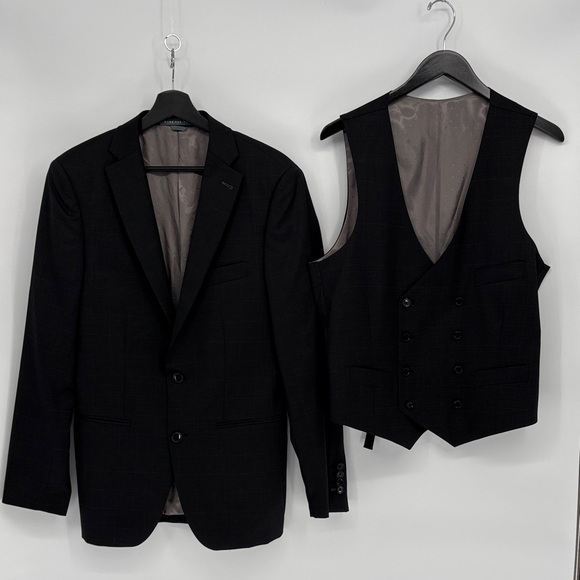🚜 Indochine gray window pane plaid Suit jacket and Vest Set